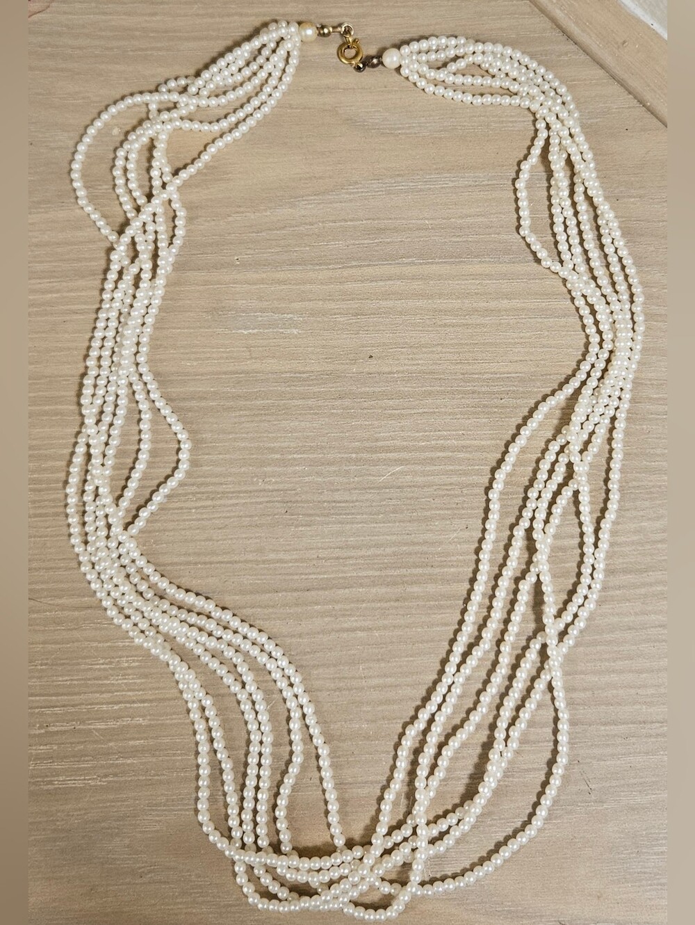 VINTAGE 6 STRAND LAYER FRESHWATER PEARL BEADED HANDPAINTED 22" NECKLACE